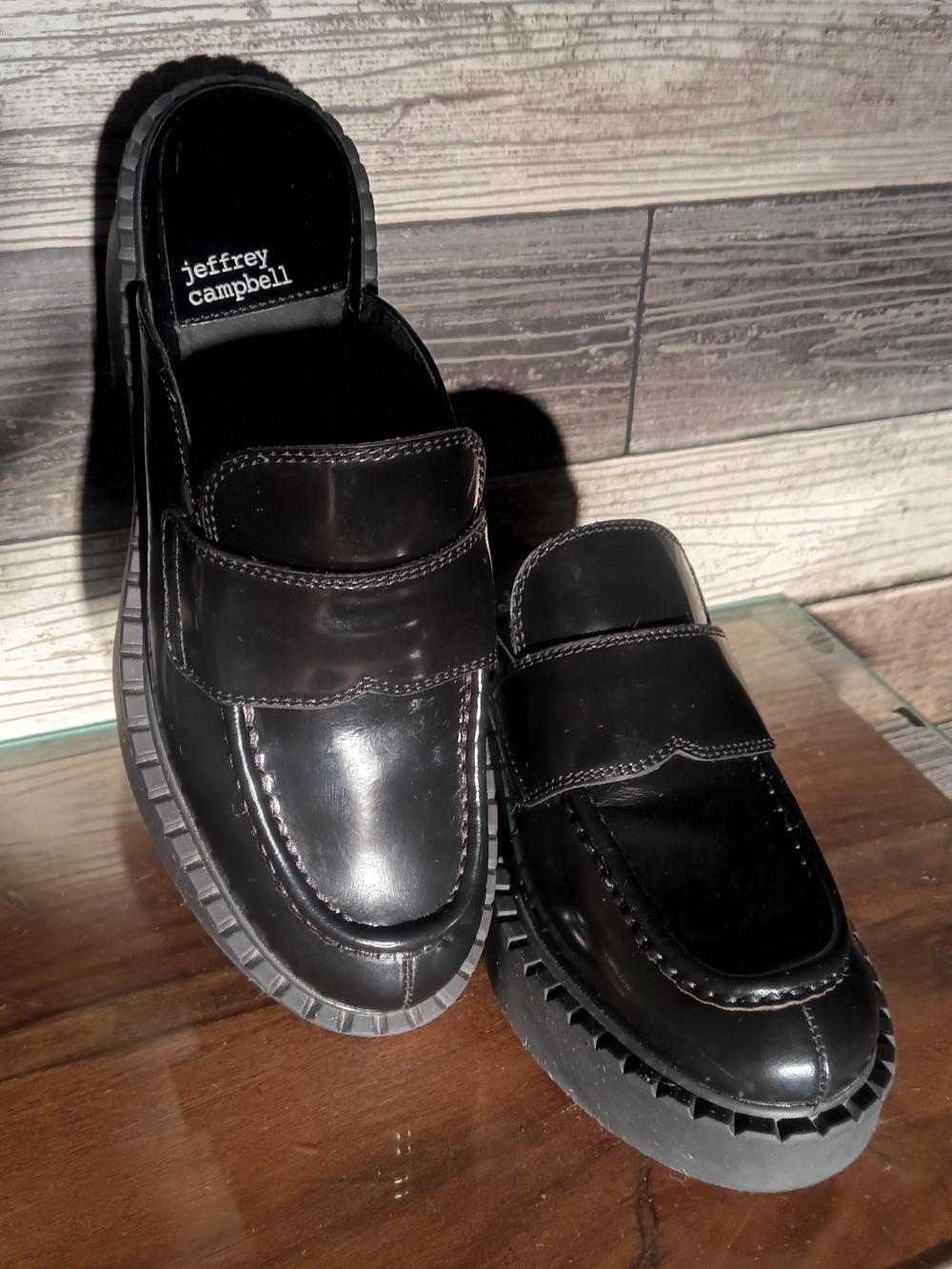 Jeffrey Campbell Black Lug Sole Penny Loafers